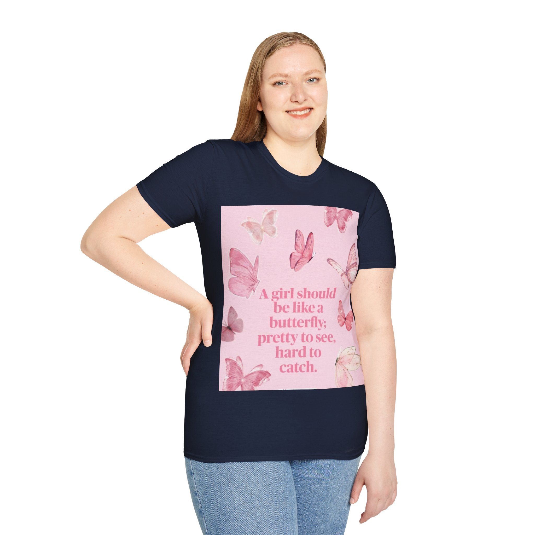 T-Shirt — Pink Butterfly Quote Tee (“A girl should be like a butterfly…”)