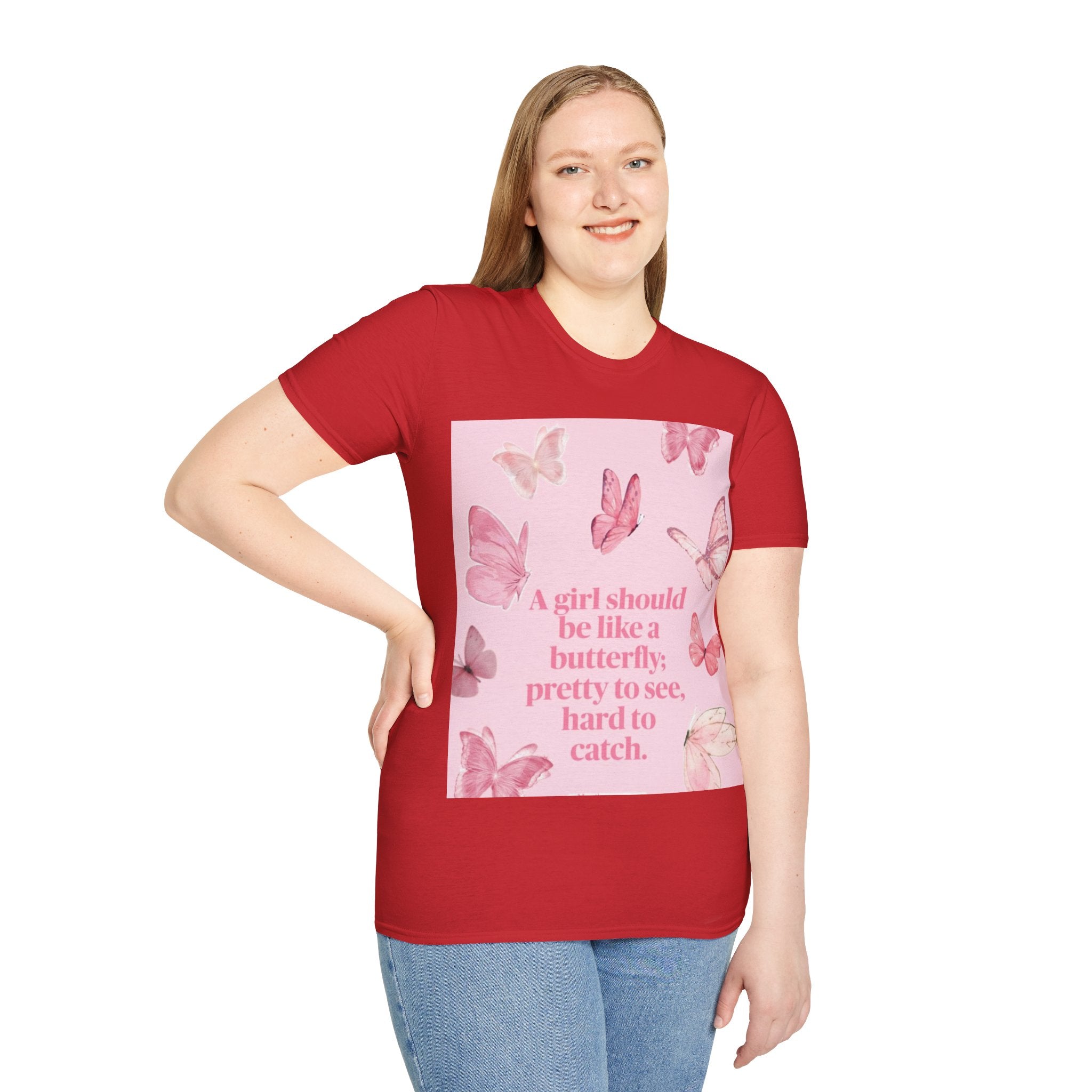 T-Shirt — Pink Butterfly Quote Tee (“A girl should be like a butterfly…”)