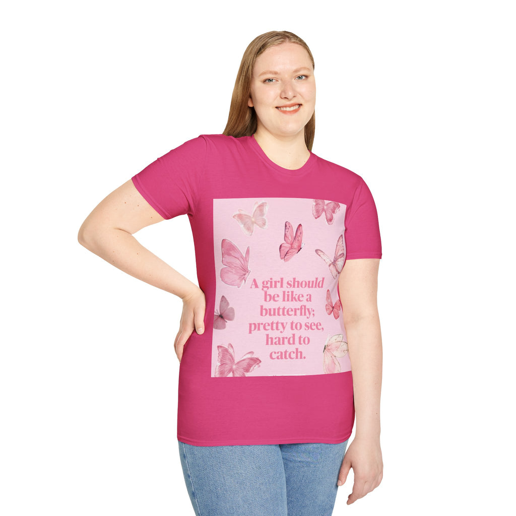 T-Shirt — Pink Butterfly Quote Tee (“A girl should be like a butterfly…”)