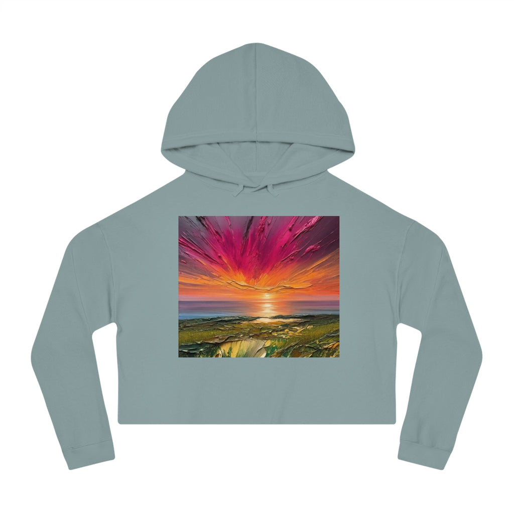 Sunset Beach Crop Hoodie|Coastal Sunset Cropped Hoodie|Beach Sunset Graphic Hoodie|Sunset Vibes Crop Hoodie|Ocean Sunset Women's Hoodie|Tropical Sunset Crop Top Hoodie|Beach Lover Cropped Hoodie