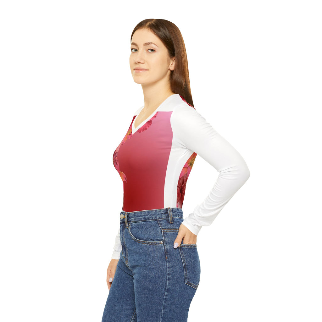 Bloom Gradient V-Neck Shirt | Floral Flow Long Sleeve Top | Ombre Blossom V-Neck Shirt | Garden Grace Long Sleeve Shirt | Floral Breeze V-Neck Top | Blooming Elegance Gradient Shirt | Petal Gradient Long Sleeve Top
