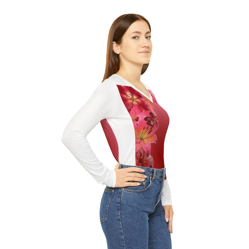 Bloom Gradient V-Neck Shirt | Floral Flow Long Sleeve Top | Ombre Blossom V-Neck Shirt | Garden Grace Long Sleeve Shirt | Floral Breeze V-Neck Top | Blooming Elegance Gradient Shirt | Petal Gradient Long Sleeve Top
